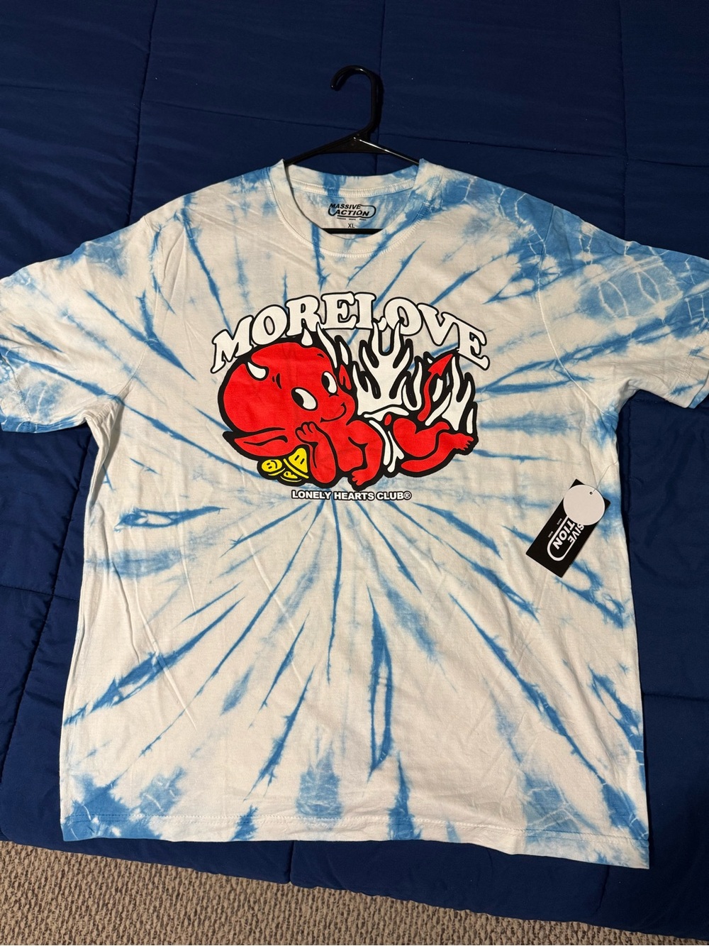 More Love Lonely Hearts Club XL Tie-Dye Short Sleeve Tee - Blue/White